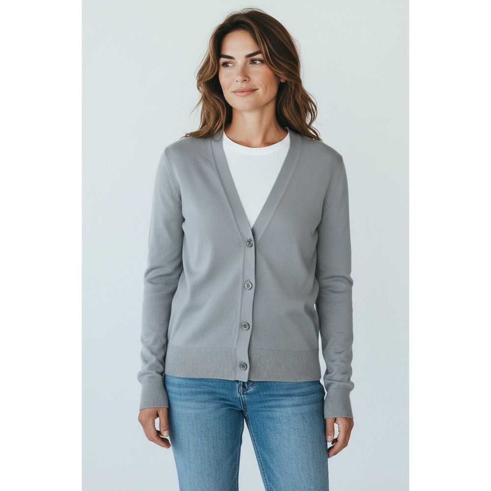 LOFT Women's Grey Button Front Cardigan Sweater Long Sleeve‎ Size M